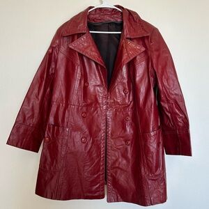 Vintage Burgundy Leather Trench Coat